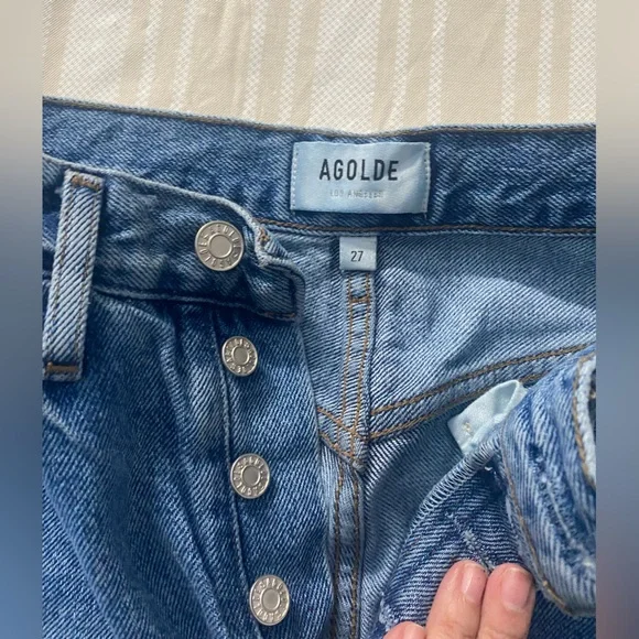 Agolde women’s 90’s high rise straight 90’s style jeans in a medium wash size 27 - Picture 3 of 9